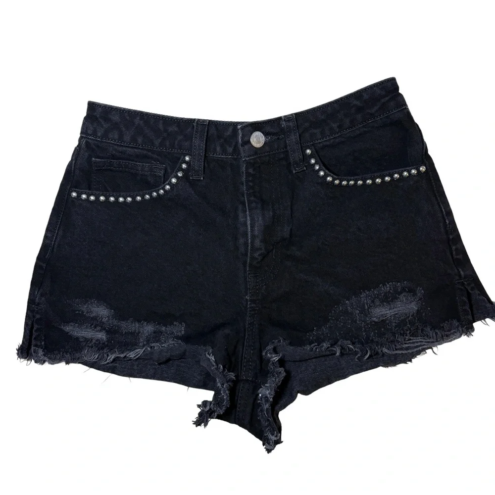 Forever 21 Premium Studded Black Denim Shorts | Size 26 | Y2K Festival
